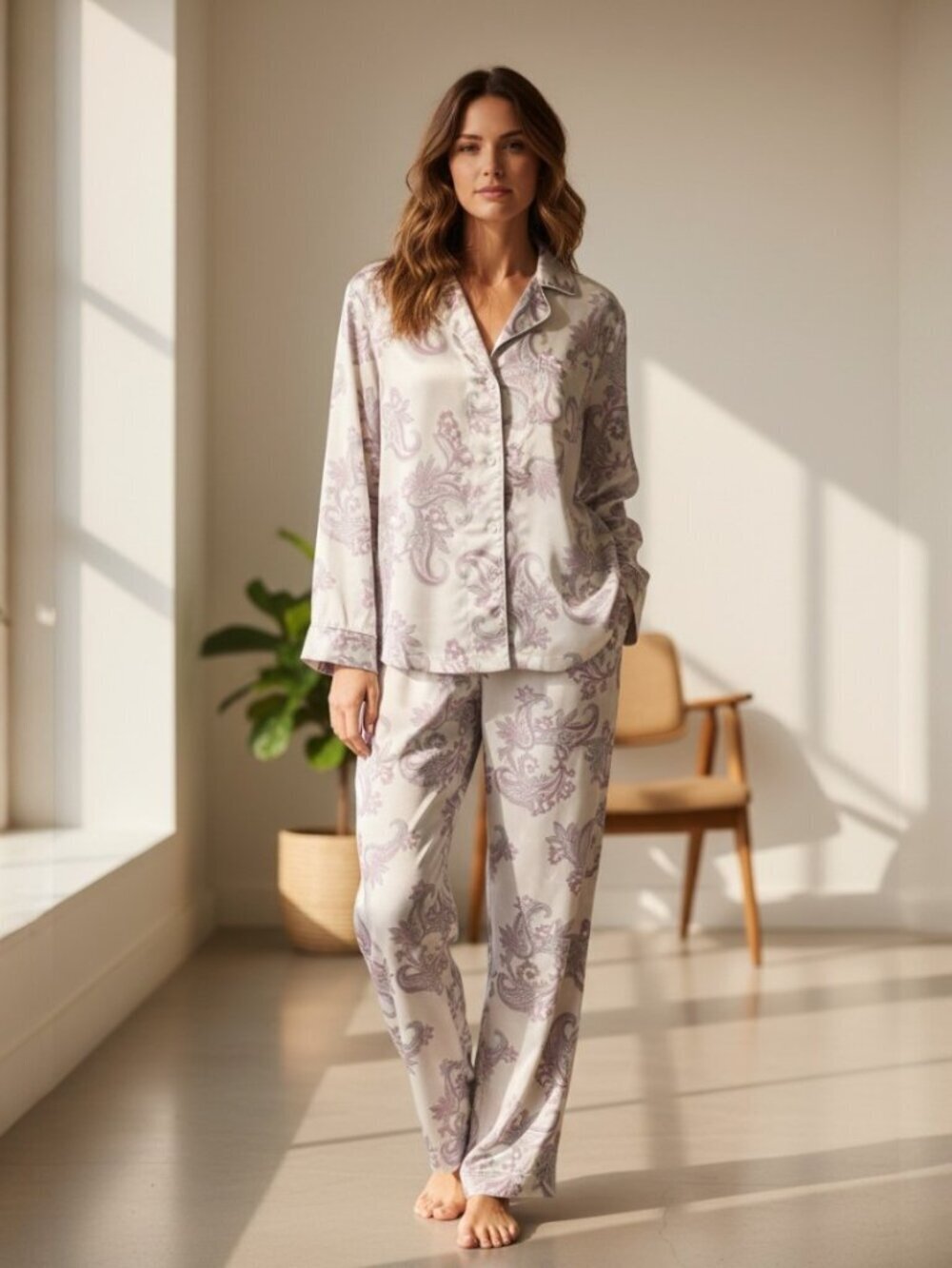Lauren Ralph Lauren Black Label Women's Satin Pajama Set Paisley Pink Medium EUC